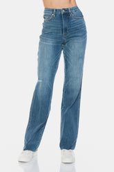 Judy Blue High-Waist Tummy Control Raw Hem Straight Jeans